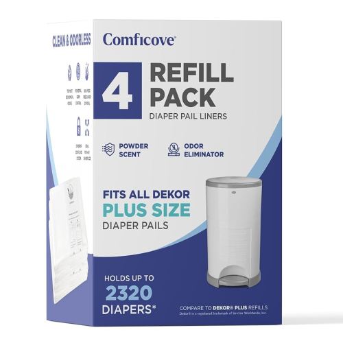 COMFICOVE Refills Compatible with DEKOR PLUS Diaper Pails | 4 Pack | Extra Thick Diaper Pail Refill Liners | Fresh Scent | Easy to Replace and Dispose of Diaper Bag | Odorless Baby Diapers Disposal
