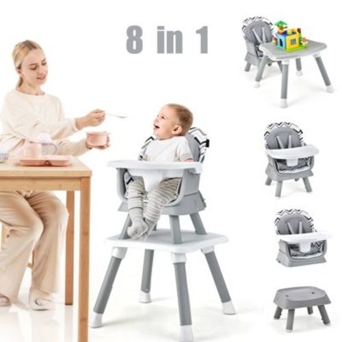 Infans 8 In 1 Baby High Chair, Convertible Highchair For Babies And Toddlers/table And Chair Set/booster Seat/toddler Chair With Safety Harness, Gray