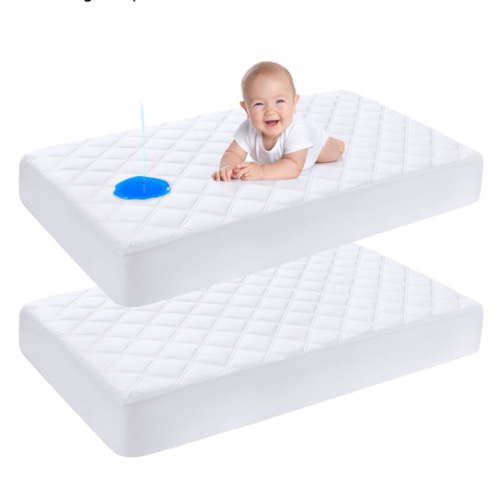Yoofoss Waterproof Crib Mattress Protector 2 Pack, Quilted Crib Mattress Pad Cover Ultra Soft and Breathable, Machine Washable Toddler Mattress Protector for Standard Baby Crib Size 52''x28''