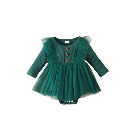 Baby Girl A-line Dress Long Sleeve Dress Crew Neck Patchwork Tulle Dress for Casual Daily