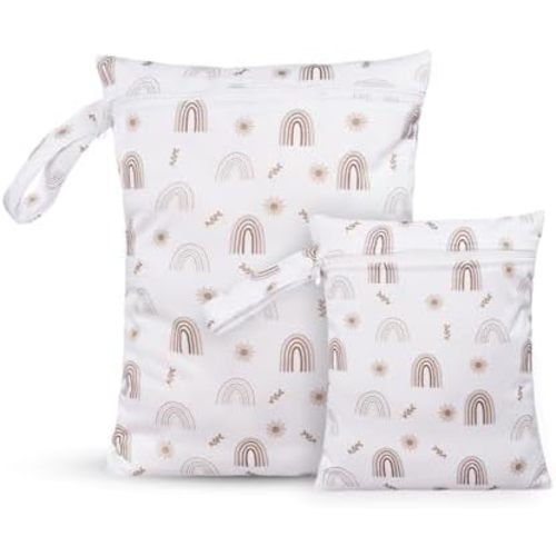 2 Pcs Wet Bags Waterproof Reusable Zippered Pocket Cloth Diaper Wet Dry Bags for Travel Beach Pool Swim, Baby Diapers,Gym Yoga Wet Clothes,Swimsuit,water wipes(Rainbow Plant)