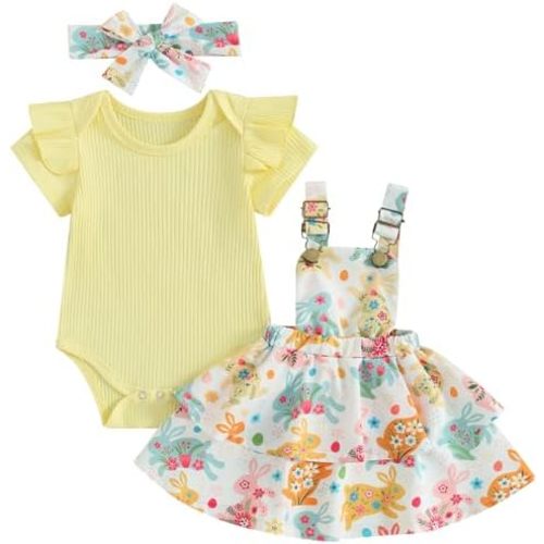 Mubineo Baby Girl Summer Clothes Cute Outfits Short Sleeve Romper Overall Skirt Dress Headband 3PCS Newborn Outfit