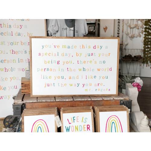 Horizontal I Like You Just The Way You Are Mr. Rogers Framed Wood Sign