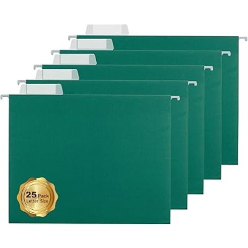 25 Packs Hanging File Folders Green,Letter Size 8.5x11, Hanging File Folders with 1/5-cut Tabs,File Folders for Filing Cabinet,Ideal Office,School Classroom Supplies