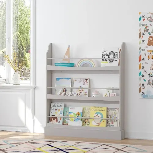 UTEX Kids Bookshelf,3 Tiers Children's Bookcases and Storage, Kids Bookcase Rack Wall for Bedroom,Study Living Room,Gray