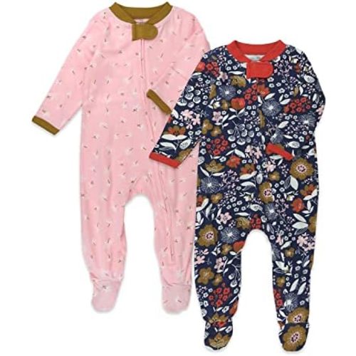 HonestBaby Baby 2-Pack Sleep and Play Footed Pajamas One-piece Sleeper Jumpsuit Zip-front Pjs Organic Cotton