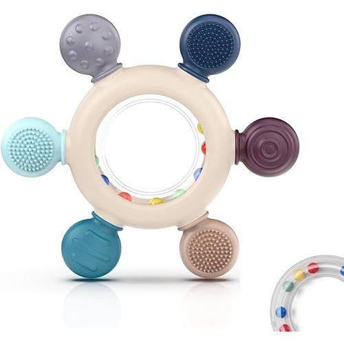 akolik Teething Toys for Babies, Baby Teethers Toy Teething Ring Silicone, Grasping Teething Toy, BPA Free Teething Newborn Accessories for Baby 0 3 6 9 12 18 Months (Ringer Grey)