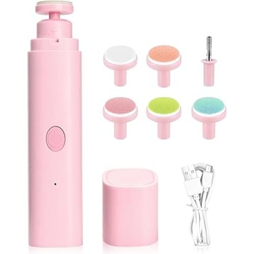 Baby Nail Trimmer Electric, Rechargeable Baby Nail Clippers, Baby Nail File Manicure Set with 6 Grinding Heads for Toddler, Newborn (Pink)