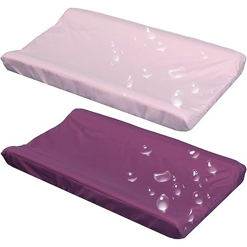 2 Pack Waterproof Changing Pad Cover, Soft Microfiber Diaper Change Table Sheets for Baby Girls, Fit 32" x 16" Changing Pad, Machine Washable Durable, Pink & Purple