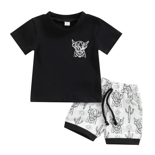 Amazon.com: Kodaruber Western Toddler Baby Boy Clothes Short Sleeve T Shirt Elastic Waist Shorts Set Cowboy Outfit Summer Clothing(Cow Black,6-12 Months): Clothing, Shoes & Jewelry