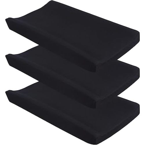 CaSaJa Black Diaper Changing Pad Cover with Strap Holes Set of 3, Snug Fit 4-Sided Contoured Changing Table Pad 16x31 16x32, Fitted Change Pad Sheet for Baby Boy, 100% Silky Soft Microfiber