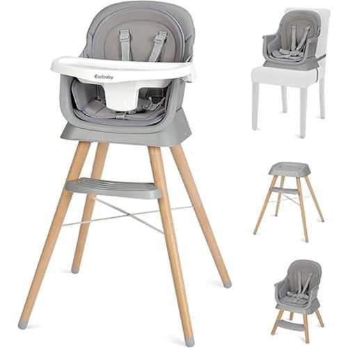Ezebaby 6 in 1 Wooden High Chairs for Babies and Toddlers, Convertible Portable High Chair, Booster Seat for Dining Table,Toddlers Chair with Adjustable Legs & Dishwasher Safe Tray