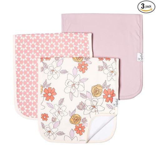 Copper Pearl Premium Baby Burp Cloths - 3-Pack Large Cotton Burp Cloths, Extra Soft Spit Up Rags with 3 Absorbent Layers, Perfect for Baby Girl Gifts (21" x 10" Size, Ferra Set)