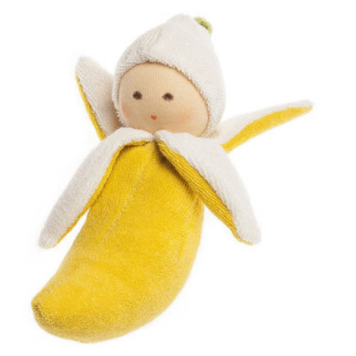 Organic Banana Rattle Doll | Waldorf Baby Toy | Nanchen Germany