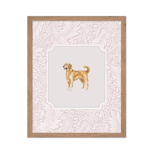 Poster Master Vintage Golden Retriever Poster - Retro Dog Print - Floral Art - Puppy Art - Animal Lover Art - Chic Boho Art - Aesthetic Art - Kid's Room or Nursery Wall Decor, 8x10 Beige Framed