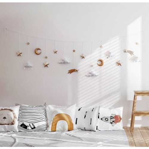 Moon Cloud Star Garland - Gold and White Star Nursery Wall Hanging - Baby Room Decor - Crib Banner - Baby Shower Gift