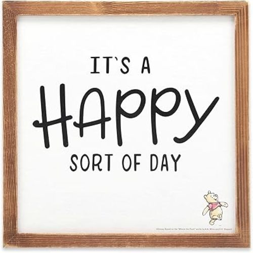Disney Winnie the Pooh Happy Sort of Day Framed Wood Wall Decor for Kids' Room, Movie Room or Play Area