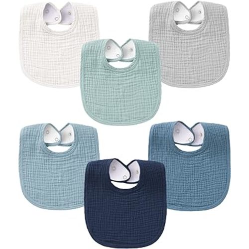 Konssy Muslin Baby Bibs for Boys Girls 6 Pack, Cotton Baby Bib for Drooling and Teething, Absorbent & Adjustable Bandana Bibs