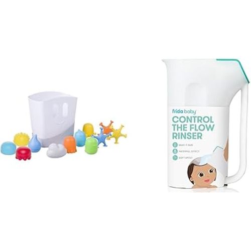 Ubbi Baby Bath Time Essential Gift Set with Frida Baby Control The Flow Polypropylene ABS Rinser|Bath Time Rinse Cup