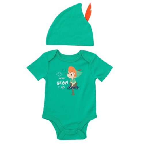 Disney Peter Pan Infant Baby Boys Cosplay Bodysuit and Hat Set Teal Green Peter Pan 12 Months