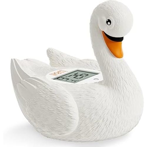 b&h Baby Bath Thermometer, White Swan Shaped Baby Safe Floating Bath Thermometer - Easy to Read Screen - Reliable Temperature Readings