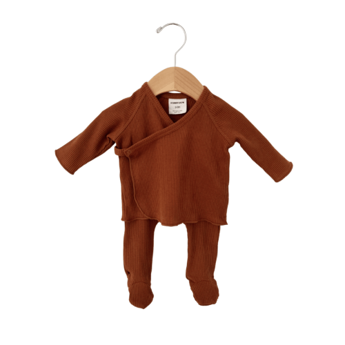 Organic Waffle Kimono & Pant Set, Caramel