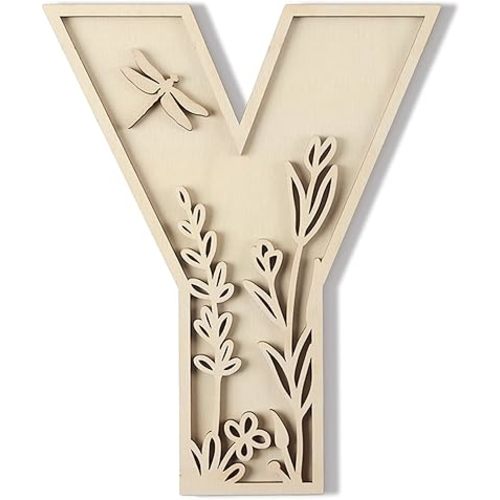 Layered 12 Inch Large Wooden Letters for Wall Decor, Flowered Paintable Wooden Nursery Letters for Crafts Wood Alphabet Letter Y for Birthday Boho Nursery Name Sign Wedding Home Decoration