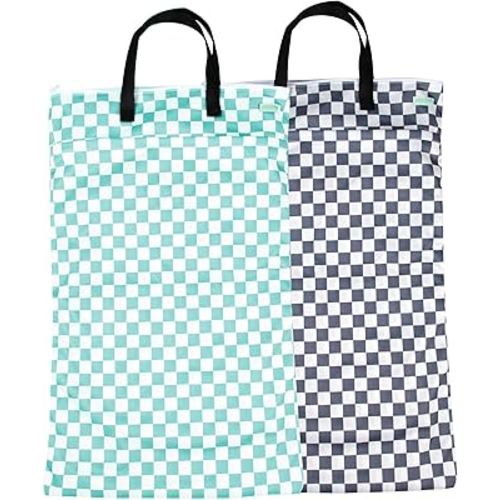 wegreeco Reusable Hanging Wet Dry Cloth Diaper Bag (Checkerboard Grey, Mint Green)