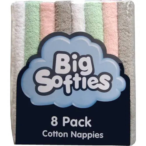 Big Softies Coloured Cotton Nappy 8 Pack | Baby Bunting AU