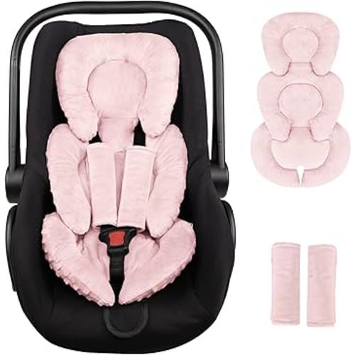 Infant Car Seat Insert Head and Body Support, GFU Reversible Newborn Insert for Carseat with Strap Pads, Soft Stroller Cushion Pillow Insert for Boys and Girls, Fits for Stroller, Swing, Pink