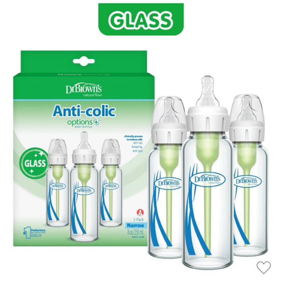 Dr. Brown's Anti-Colic Narrow Glass
Options+ Baby Bottles - 8 fl oz/3pk: