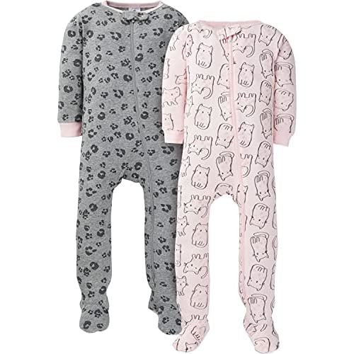 Gerber Baby Girls' 2-Pack Footed Pajamas