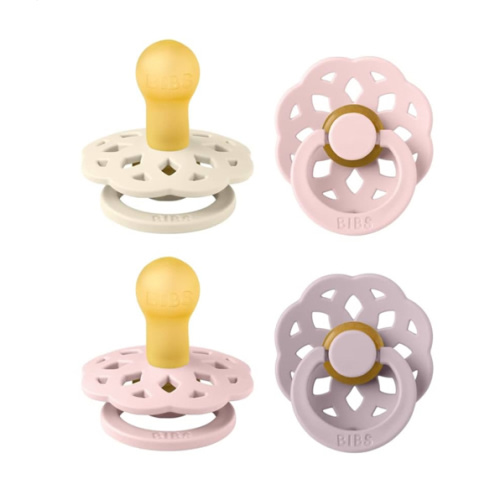 BIBS Boheme Soother 4-Pack | BPA Free Dummy Pacifier | Round Nipple | Natural Rubber Latex | Made in Denmark | Size 0-6 Months | Blossom Mix