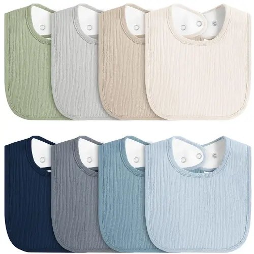 8-Pack Baby Muslin Bibs, Soft Cotton Drool Bibs for Boys Girls, Adjustable and Absorbent Newborn Bib Set for Feeding and Drooling
