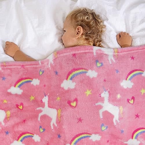 Unicorn Blanket for Babies, Kids Throw Blanket for Boys and Girls Soft Cozy Flannel, Cute Pink Unicorn Blanket for Sofa Couch Bed, Soft Plush Warm Receiving for Newborns, 30x40 Inch