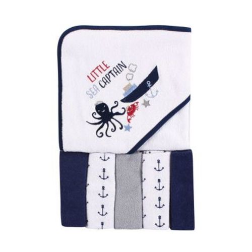 Luvable Friends Baby Boy Hooded Towel With Five Washcloths, Sea Captain, One Size