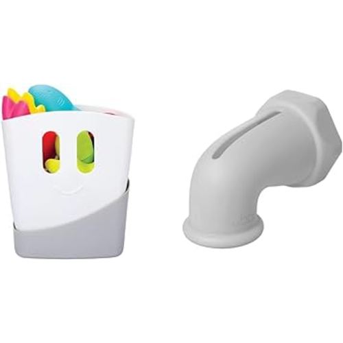 Ubbi Freestanding Bath Toy Organizer Bath Caddy with Removable Drying Rack Bin and Scoop for Toddlers and Baby, Gray & Baby Bathtub Spout Guard Cover Faucet Safety Cover for Baby or Toddler Gray