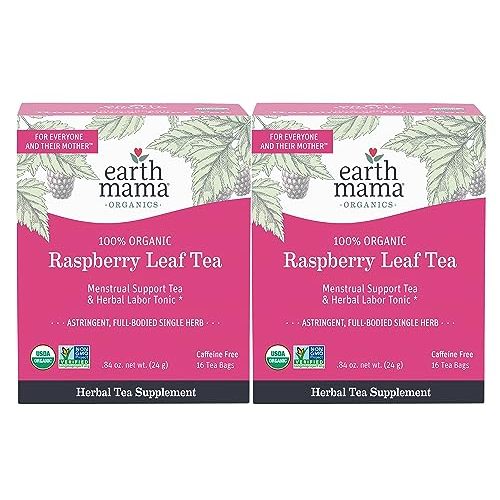 Earth Mama Organic Raspberry Leaf Tea Bags | Labor Tonic & Menstrual Support Herbal Tea, Red Raspberry Leaf Tea for Pregnancy & Postpartum Care Recovery, Caffeine Free Tea, Non GMO, (16-Teabags, 2-Pk)
