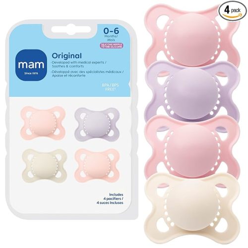 MAM Original Matte Baby Pacifiers 0-6 Months, Binky for Newborn Babies, BPA-Free Skin Soft Silicone Nipple, Easy to Clean, Developed with Medical Experts, 4 Count, Made in Europe