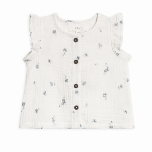 Tessa Muslin Button Front Ruffle Sleeve Top 12-18 M