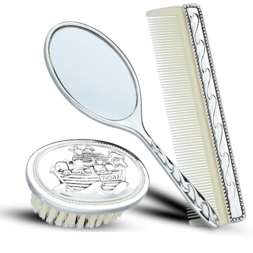 Set, Set of Baby Hair Accessories, Brush, Comb Set and Small Mirror, Animals, Design, Noah, Silver, Colour, Baby Shower, Birthday, Baptism - Etsy