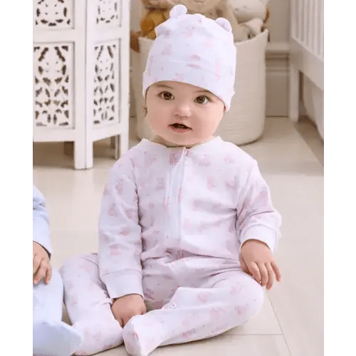 Teddy Bear Time Pink Zip Footie