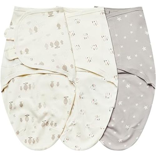 insular Baby Swaddle Wrap, Swaddle Blanket for Newborn and Infant, Adjustable Velcro Swaddling Set for Boy and Girl, Soft Cotton Baby Sleep Sack 3 Pack, Beige Sheep, Small(0-3M)