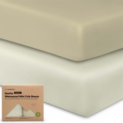 Keababies 2pk Soothe Waterproof Fitted Mini Crib Sheets For Girl, Boy, 100% Organic Soft Cotton Pack And Play Sheets (latte)