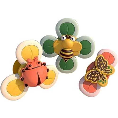 3PCS Pop up Suction Cup Spinner Toys, Novelty Spinning Tops Bath Toys for Kids Ages 1-3, Sensory Bath Toys Airplane Car Travel Table & Window Toys for 1 2 Year Old Toddler Boys and Girls