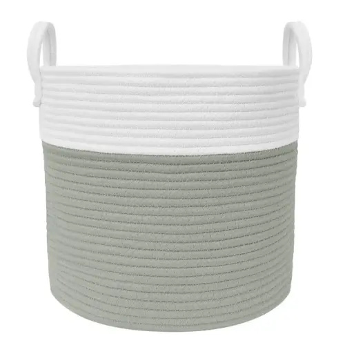 Living Textiles Cotton Rope Medium Hamper Sage/White | Baby Bunting AU