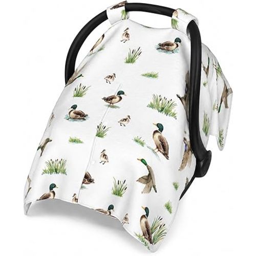 Mallard Duck Carseat Covers Baby, Winter Carseat Cover for Baby, Minky Baby Car Seat Cover for Boy & Girl, Peekaboo Opening Car Seat Canopy for Newborn, Multi Use Mom Nursing Cover, Mallard Duck