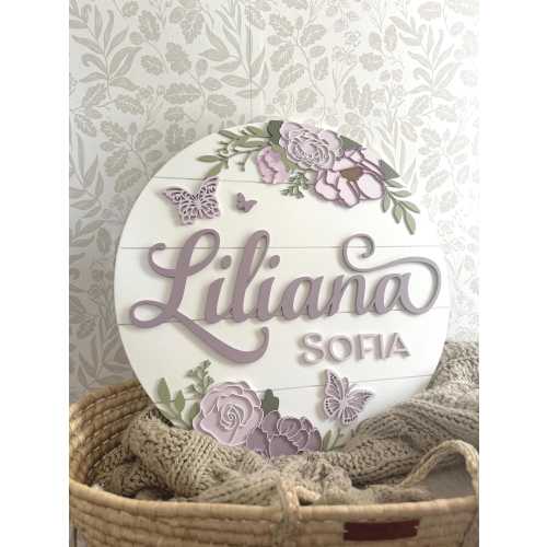 3D Butterfly Floral Girly Nursery Name Sign: Custom Wooden Girls Room Decor with wooden name