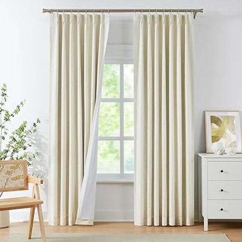 WEST LAKE Ivory Pearl Bailey Pinch Pleat Blackout Curtain Panels with Liners 84 Inches,Luxury Textured Drapes with Back Tabs for Bedroom,Thermal Insulated Noise Reducing Window Treatment,40" Wx84 Lx2
