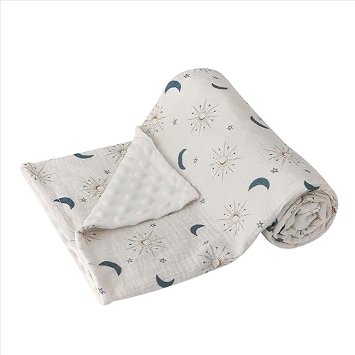 DaysU Baby Blankets Unisex with Muslin Cotton Front and Dotted Fleece Back, Silky Micro Super Soft Plush Newborn Baby Blankets for Boys Girls, Bed Blanket Bed Throws, Star Moon, 30x40 inches